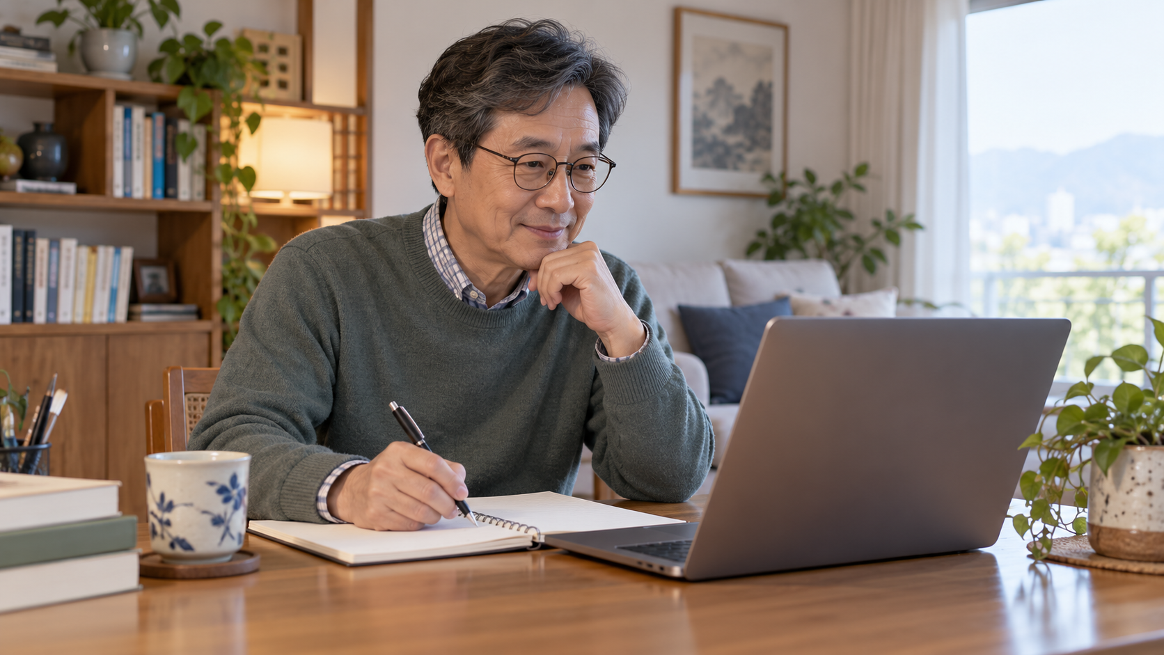 성인 학습자가 평생교육이용권으로 수강할 강의와 준비물을 살펴보는 모습