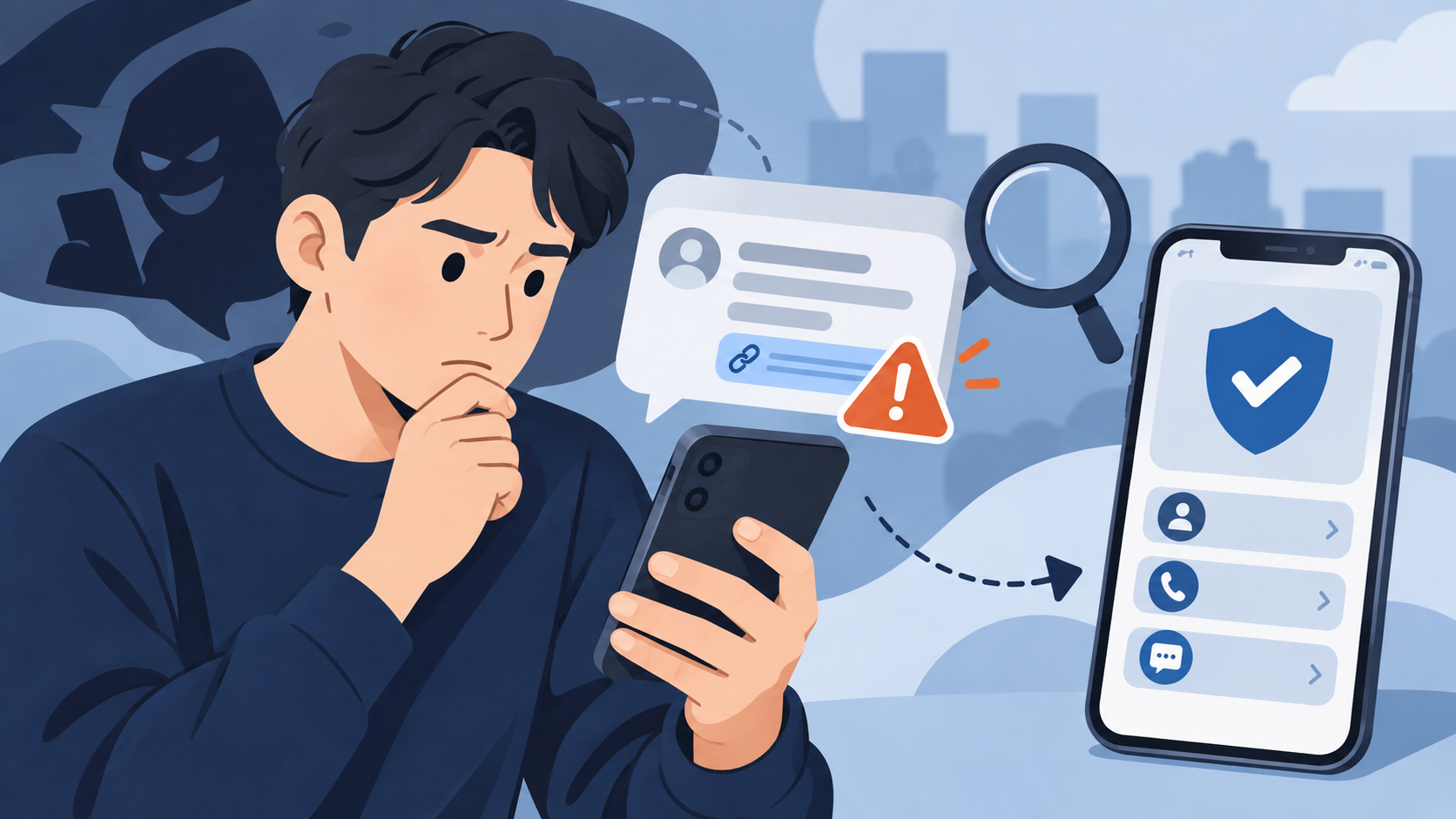 스미싱 의심 문자를 받았을 때를 설명하는 AI 생성 삽화